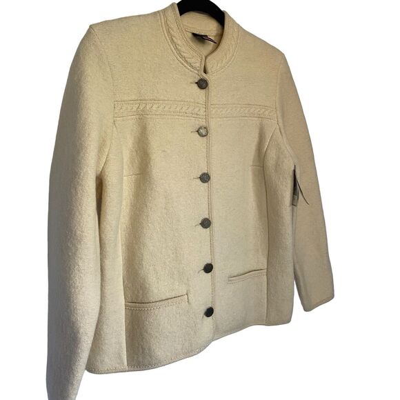 Giesswein Ladies M Cream Pure Wool Jacket Coat Timeless Classic Quiet Luxury - Picture 3 of 12